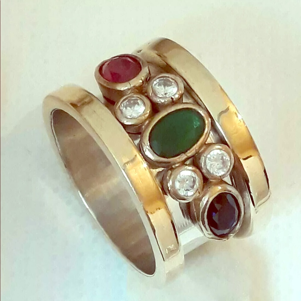 Emerald Sapphire Ruby White Topaz Ring
